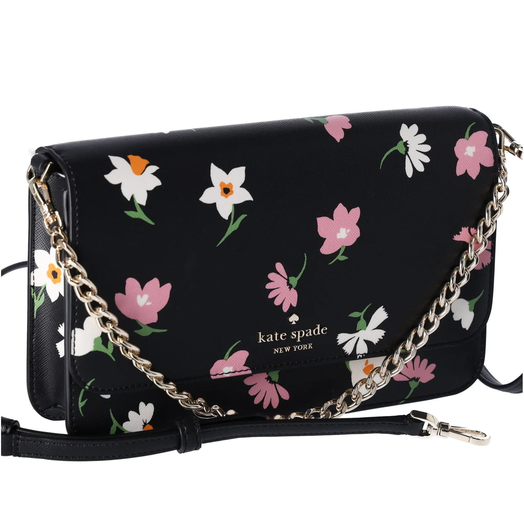 Black Spade Floral Convertible Flap KF441 Waltz Crossbody Kate Madison