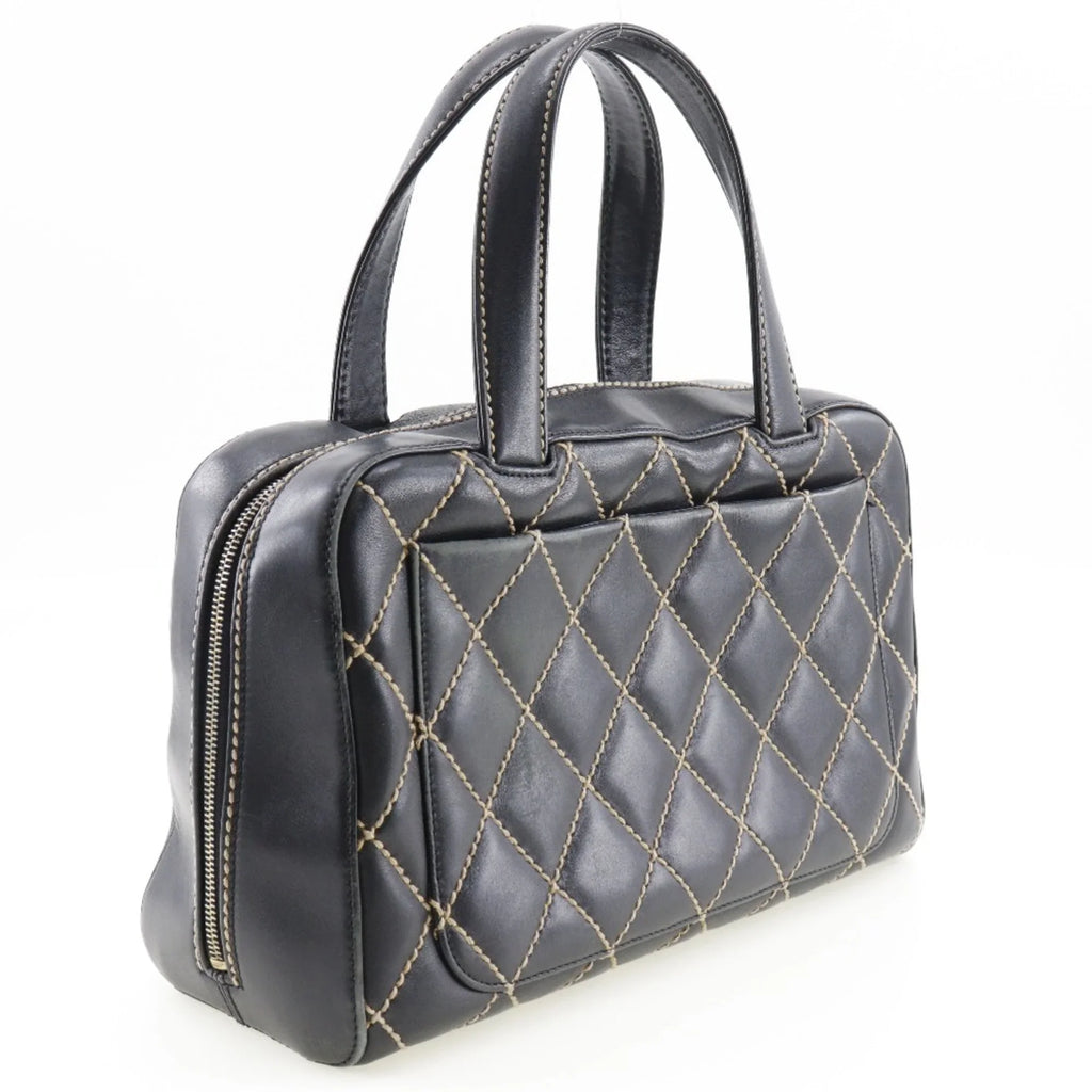 Wild A14692 Pre-Owned Mini (Fair) Black Ladies Stitch Handbag Calf Boston