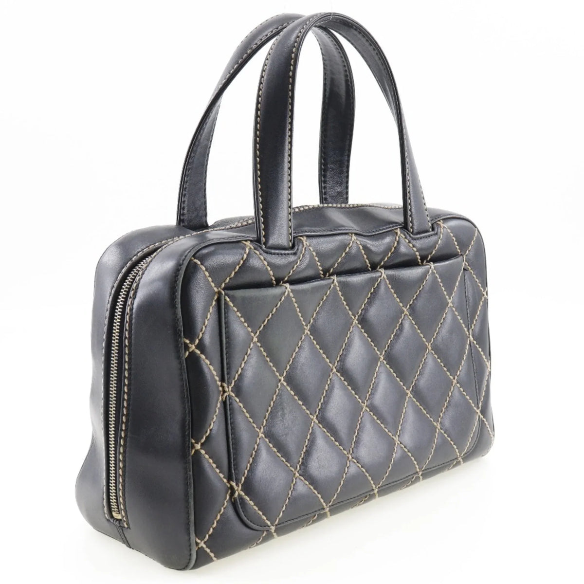 Wild A14692 Pre-Owned Mini (Fair) Black Ladies Stitch Handbag Calf Boston