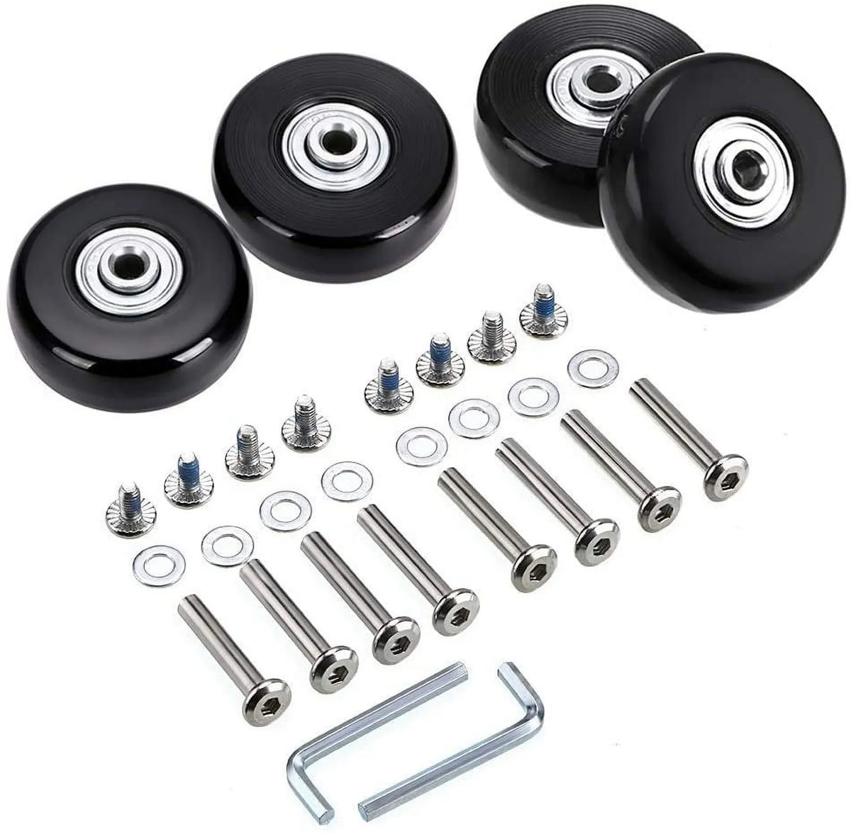 4 of Bearings Repair Kits x OwnMy 50 Wheels, Replacement Caster Wheels 18mm Rubber Suitcase Black Luggage Swivel Set