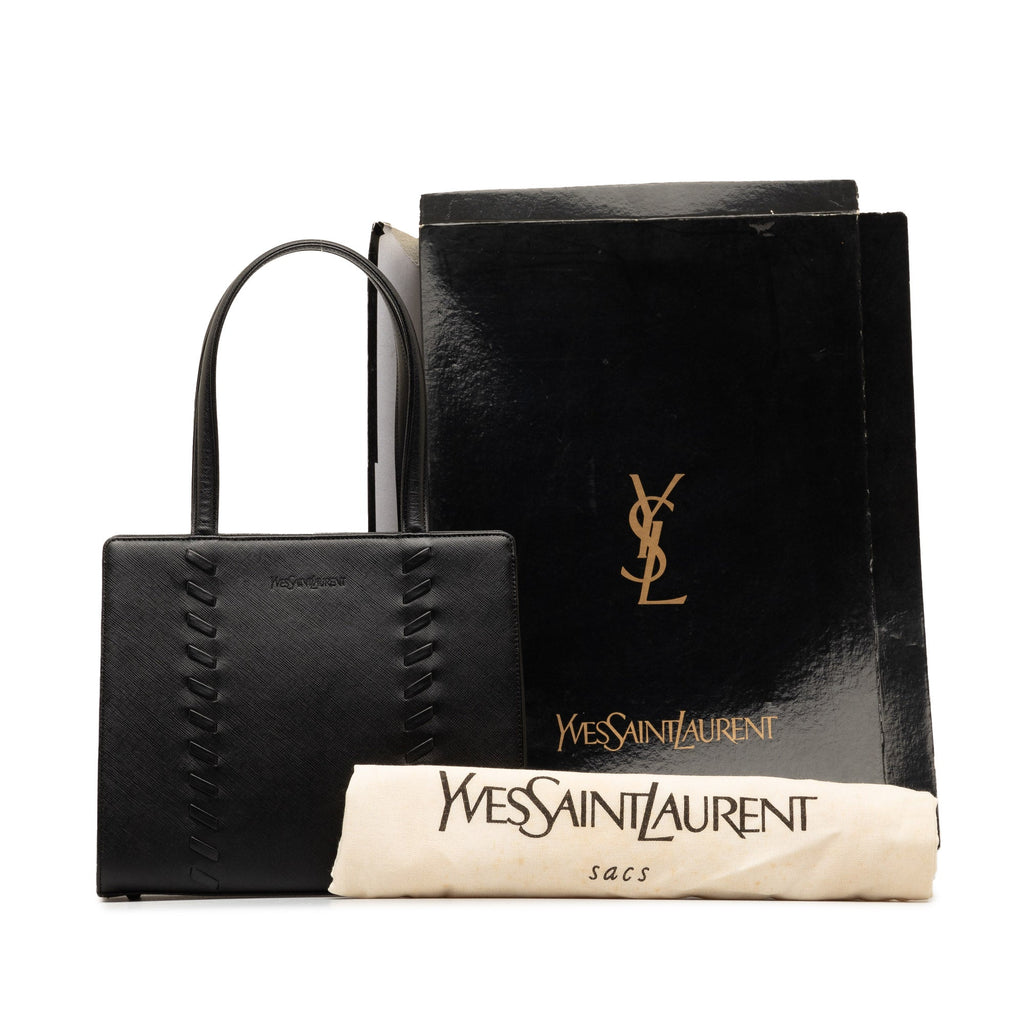 Calf Authenticated (Good) Saint Unisex Laurent HandleBag Top Pre-Owned Black Yves Leather Handbag