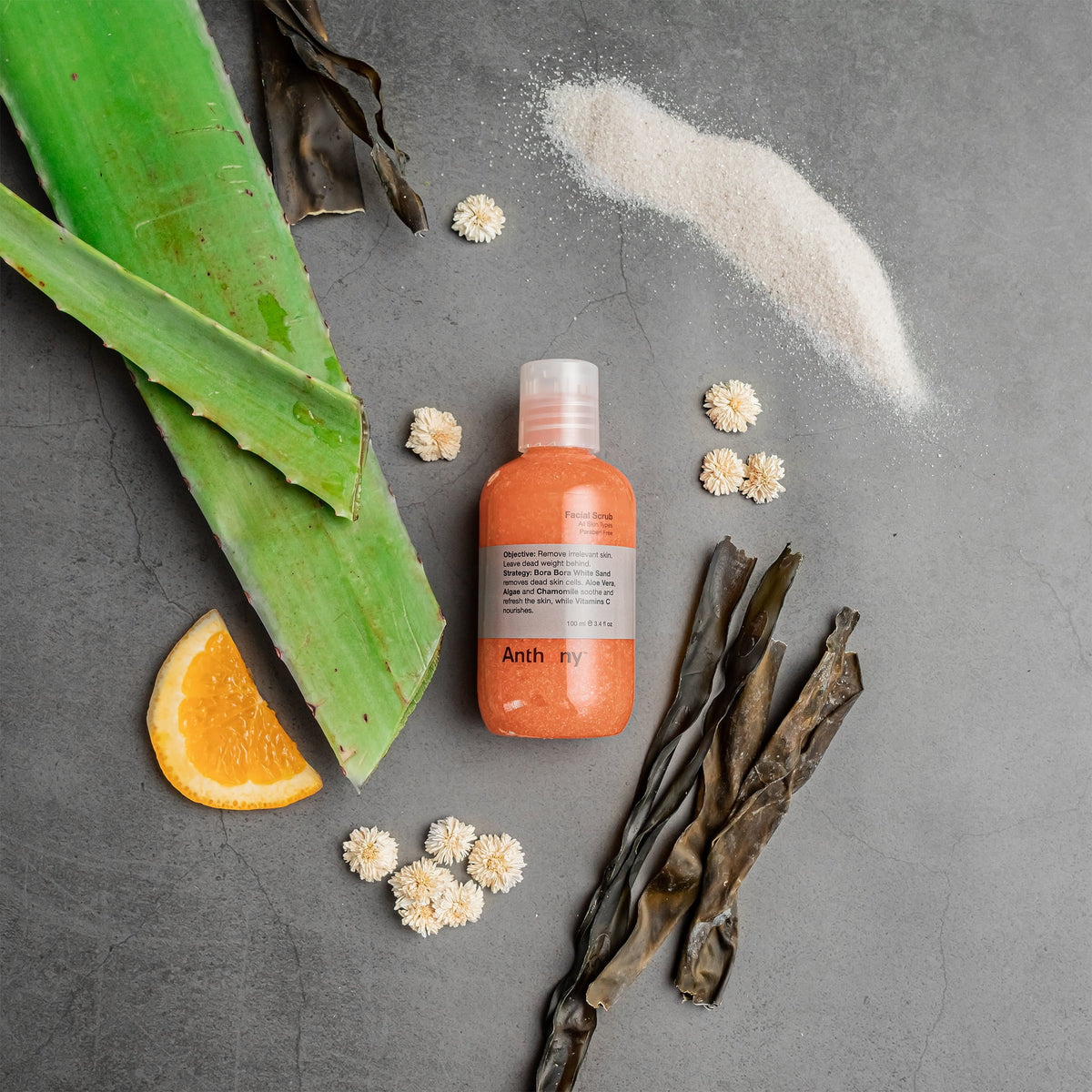 Anthony 2 Protects, Chamomile, Sand, Vera, C, Aloe 3.4 and Cells Vitamin Fl Facial Removes Soothes, Dead Scrub, Algae, Oz, of Skin Contains Refreshes Pack