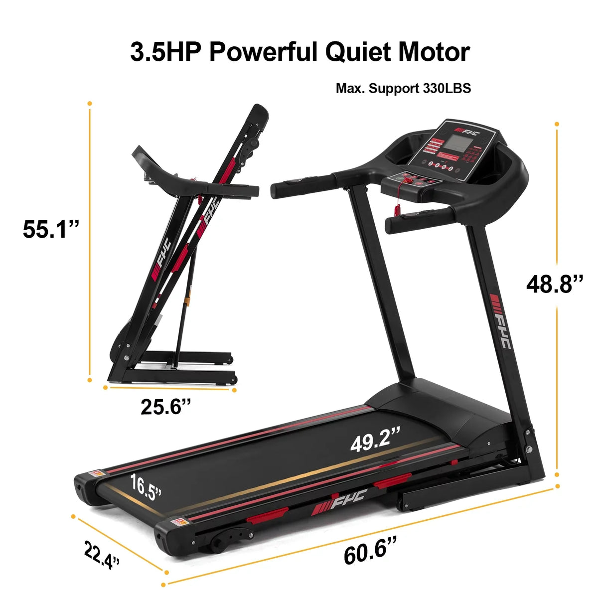 Incline/, Easily with - Speed 3.5HP Gym Capacity Home Electric LBS Exercise Max 330 Home Dcenta Foldable for Workout FYC Running Folding Weight Assembly, 16KM/H Treadmill Treadmill Machine