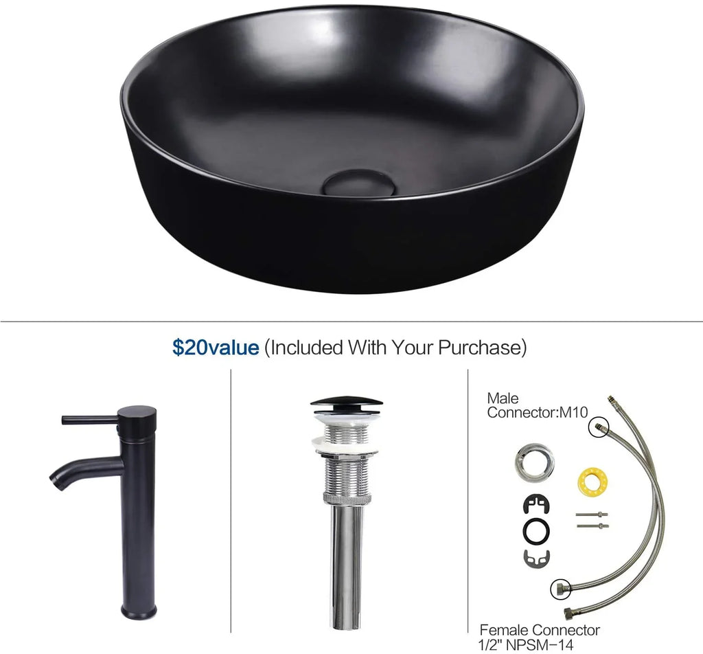PULUOMIS Ceramic and Vessel Chrome Set with Drain Pop-up Faucet liquid Sink Artistic Cabinet Lavatory Porcelain Pipe Basin Washing Sink Bowl Countertop