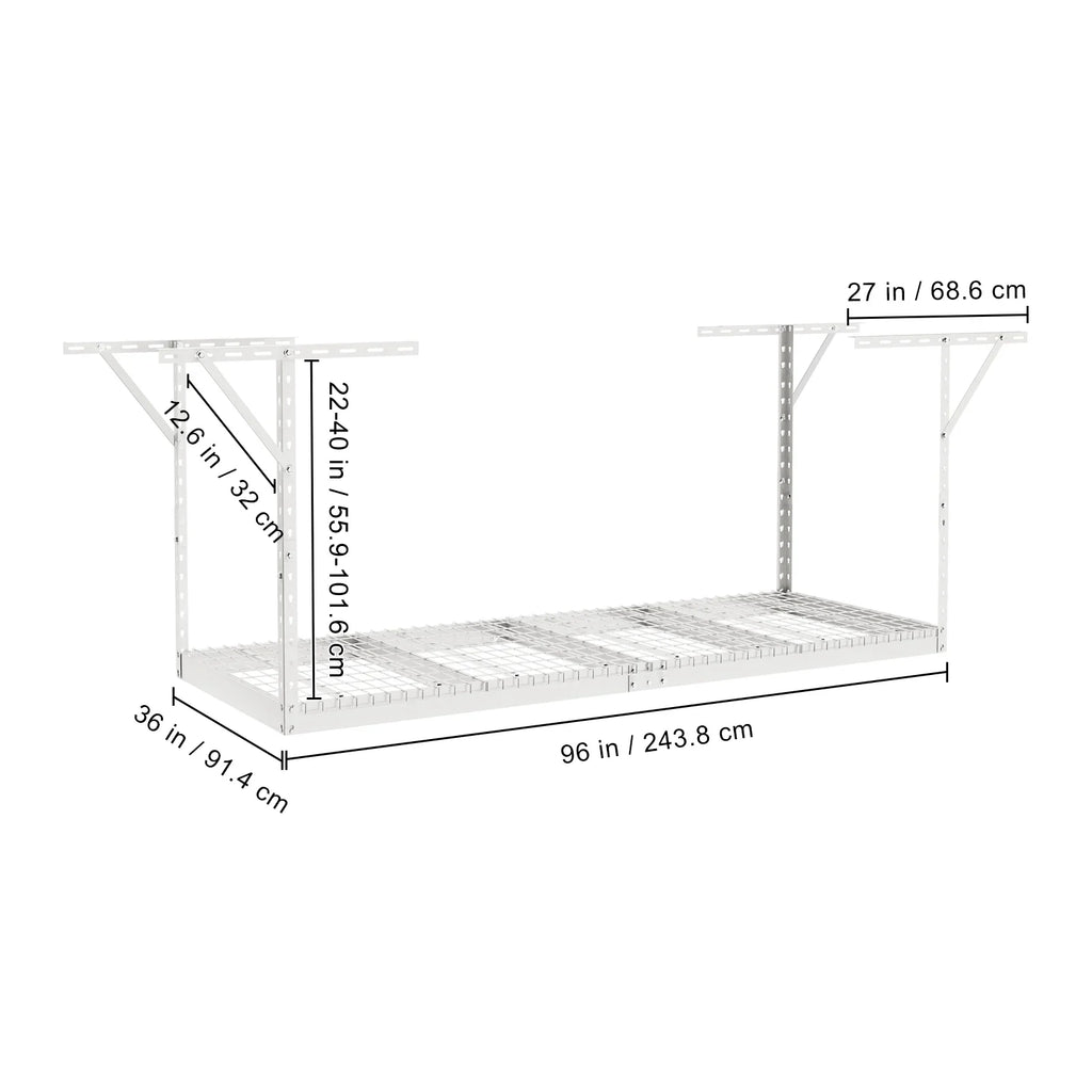 Ceiling White VEVOR 600lbs Rack Overhead Storage Garage Adjustable 36x96in Rack