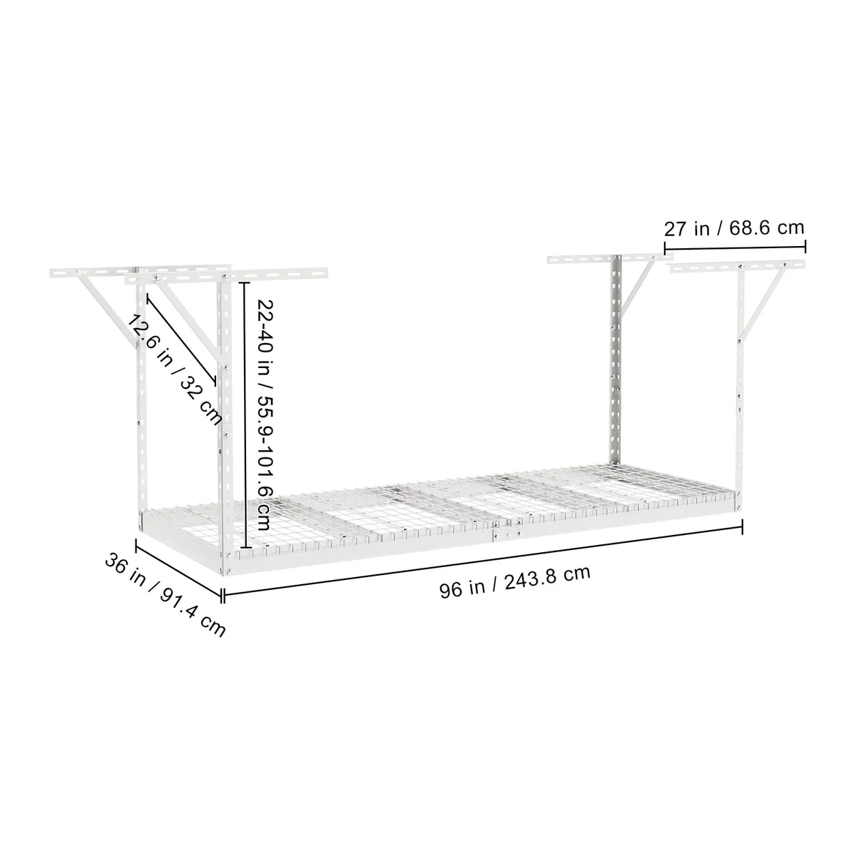 Ceiling White VEVOR 600lbs Rack Overhead Storage Garage Adjustable 36x96in Rack