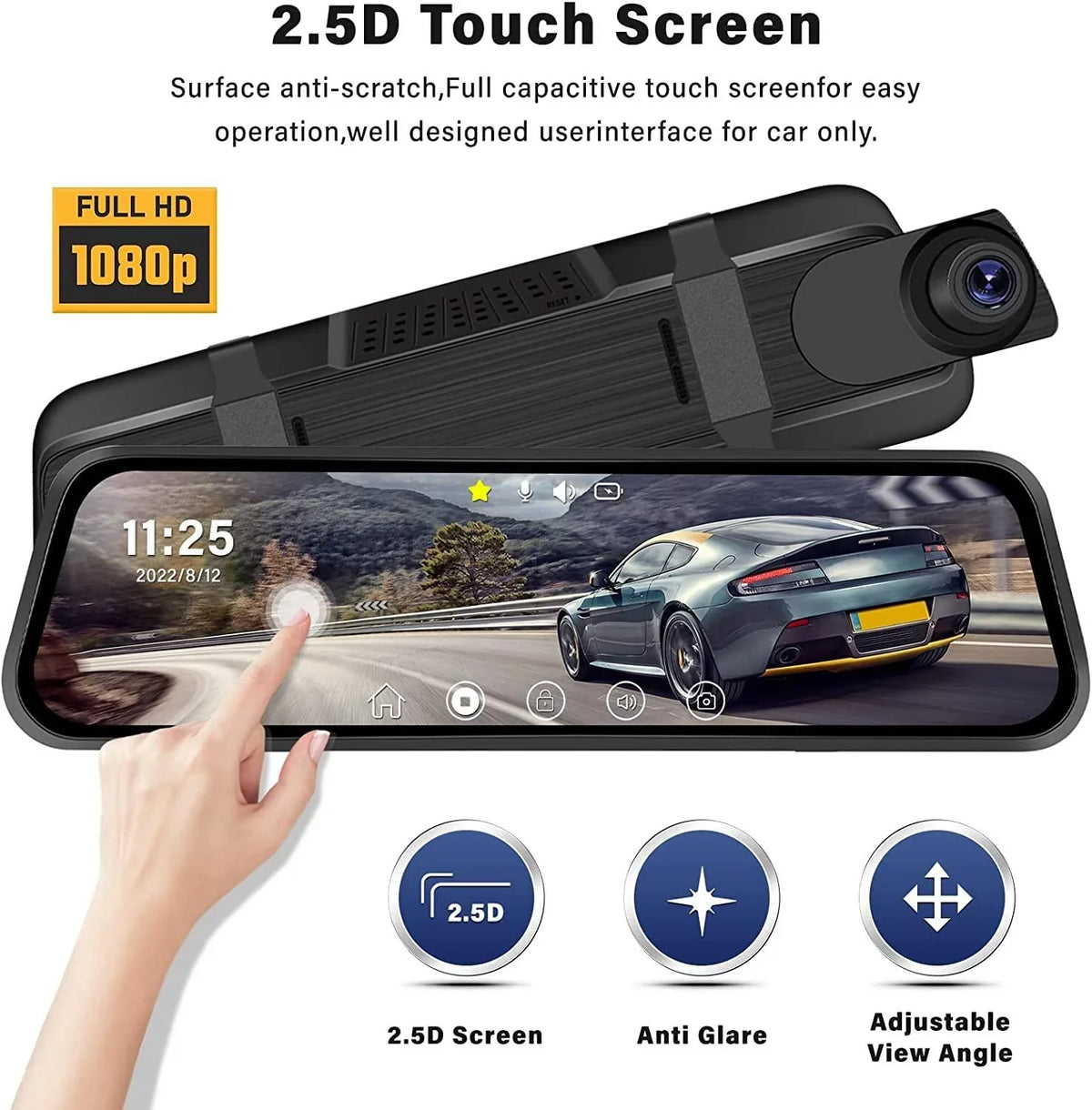Touch Parking and Cameras Car Vehicles Card Vision Night Cam Dash 32GB Front 9.66" Mirror View Podofo Screen Monitoring,with Rear Dual for