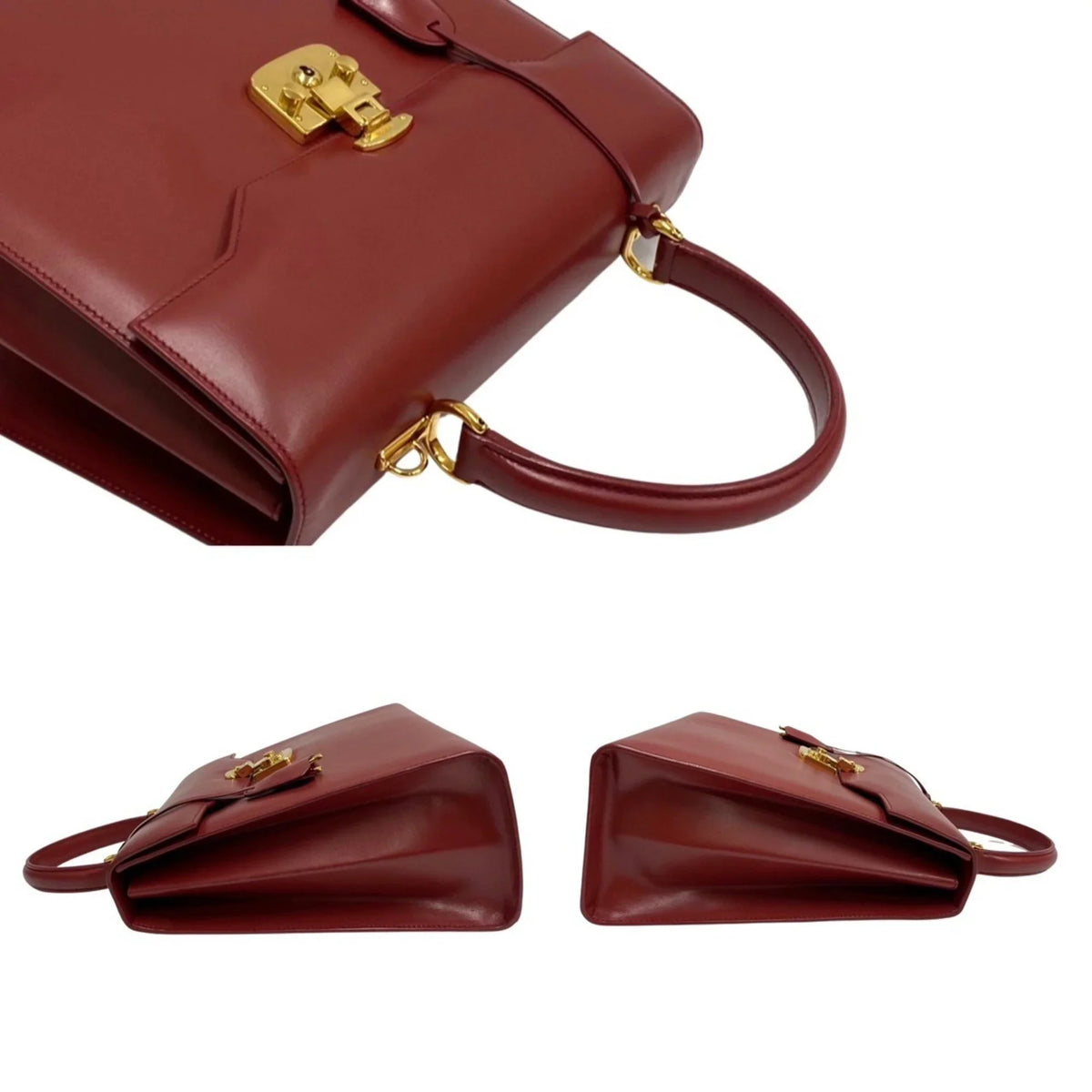 Ladylock Pre-Owned Genuine Red Calf Vintage Leather Bag Tote Handbag Old (Good) Mini
