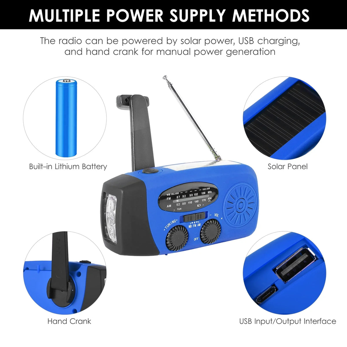 Crank fo Portable Hand / Hand / Reading climate Battery Emergency Cell NOAA Operated climate AM Lamp Power Solar Solar & Emergency LED Crank & with Flashlight Bank Rechargeable Charging