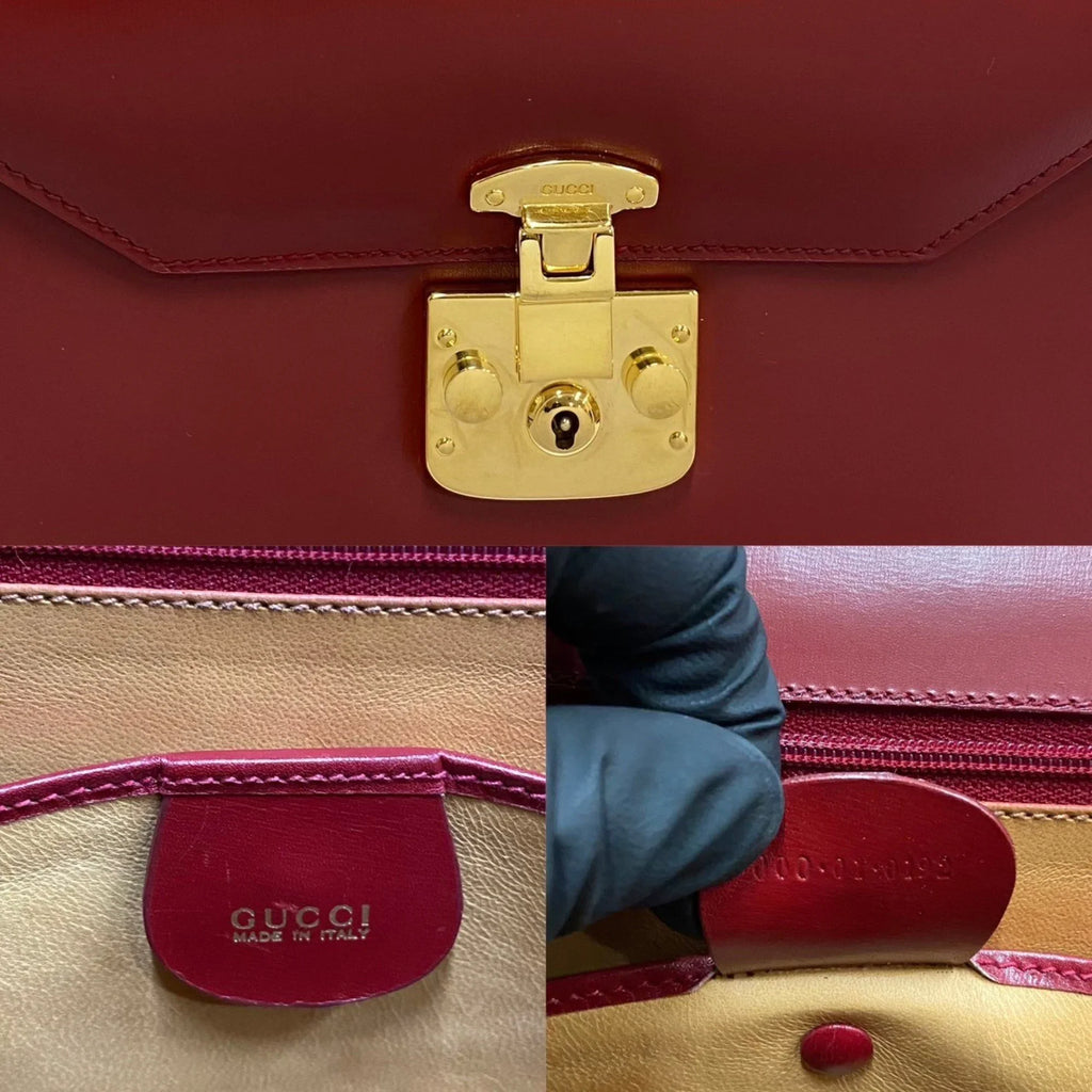 Ladylock Pre-Owned Genuine Red Calf Vintage Leather Bag Tote Handbag Old (Good) Mini