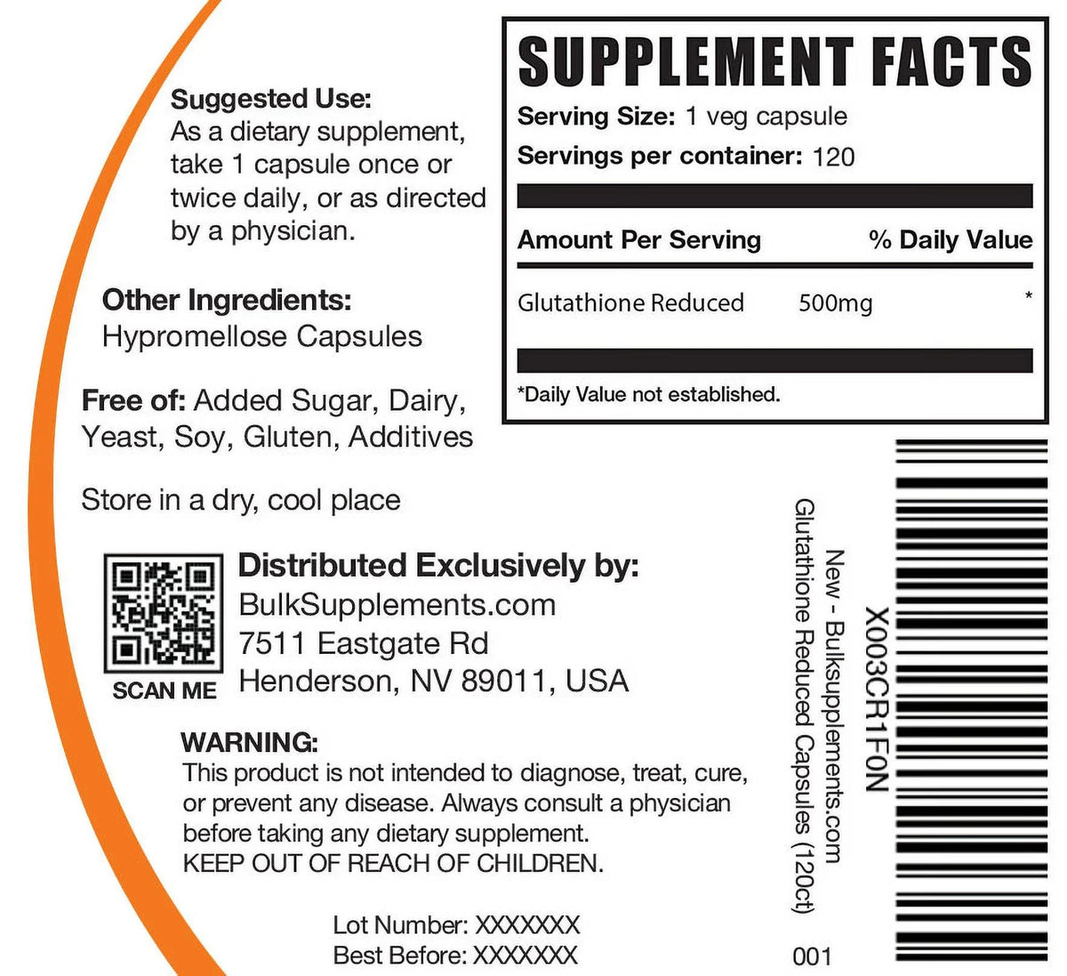 500mg BulkSupplements.com - - Reduced Capsules, Servings) Veg Glutathione Liver 120 Supplements (120 Capsules Health