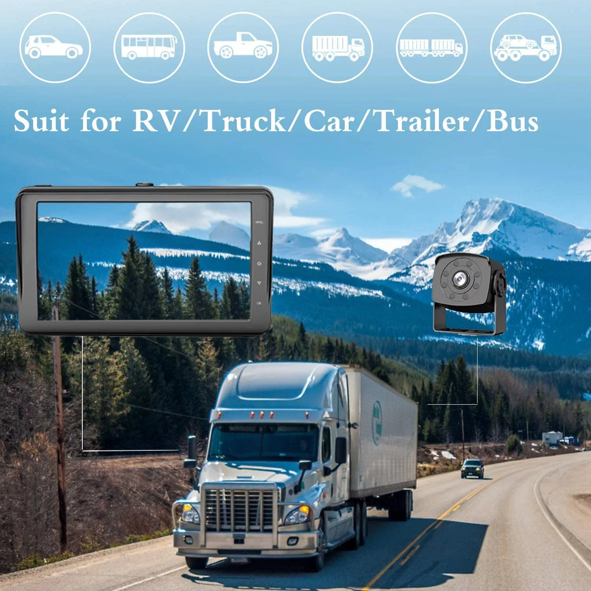 with View with Backup 1080P Night Vision DVR for Erapta Recording Advanced IP69 RV/Pickup/Truck/Trailer/Bus Function, Camera Waterproof, Monitor Rear 7'' Camera