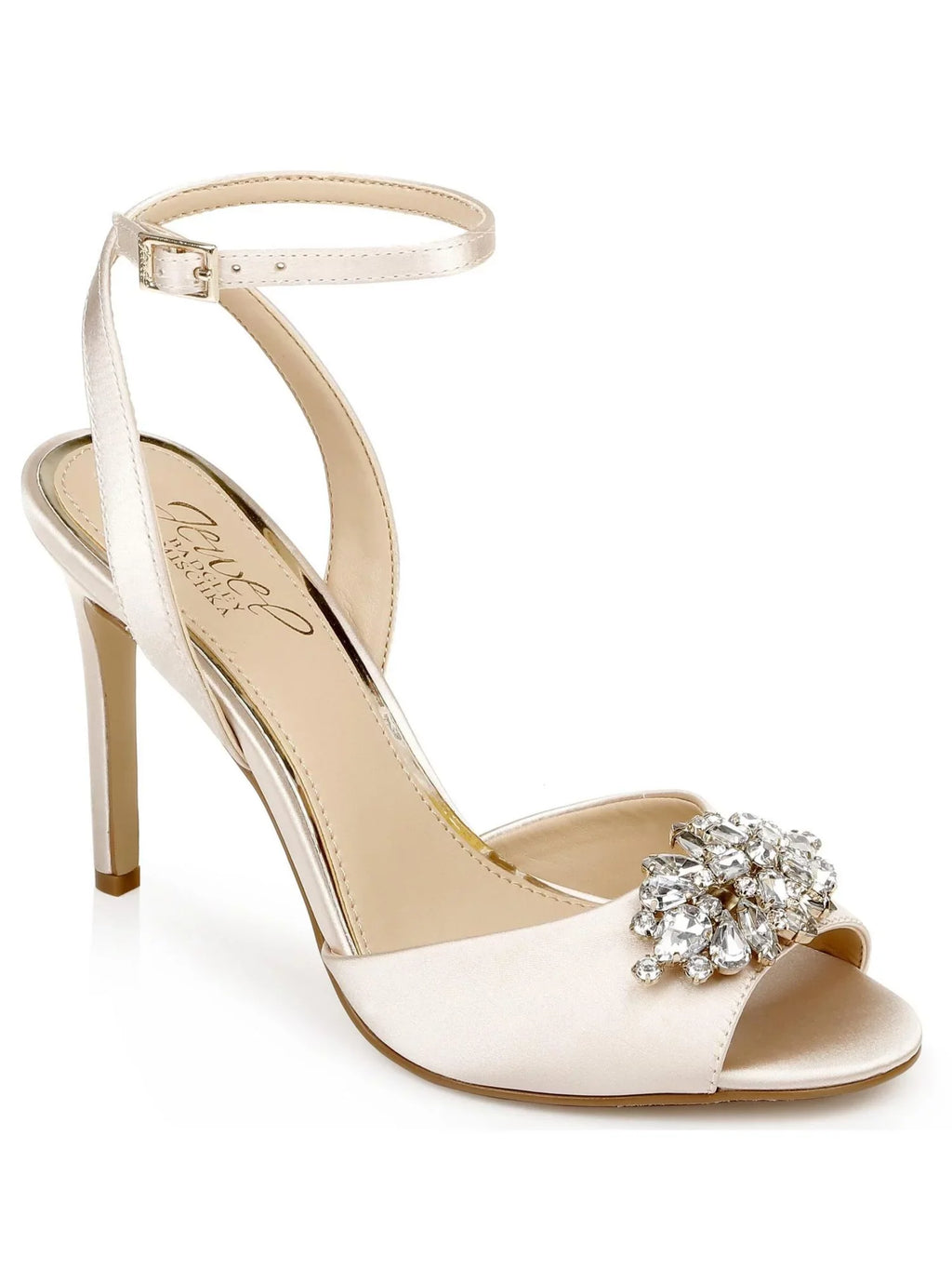 Padded Stiletto Heeled Beige Toe Ankle Jessa Accent Womens 5 Gem Peep Buckle Sandal BADGLEY MISCHKA Strap Adjustable outfit JEWEL