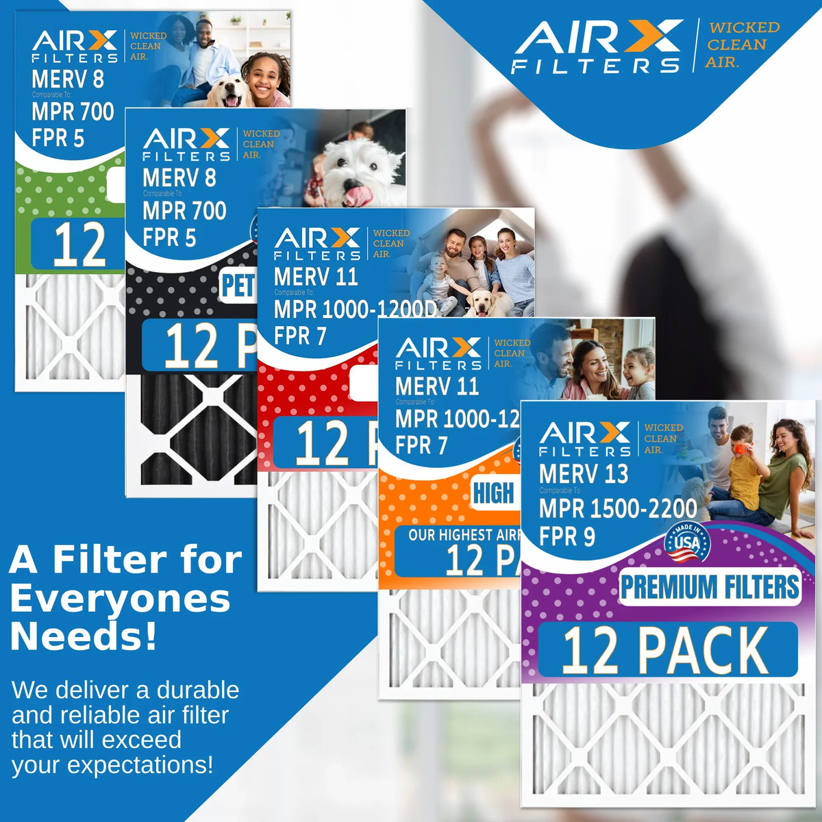 USA Rating, in Comparable MPR 1000, 14x20x1 by WICKED Filter MPR AIR. Pack of Furnace & 1200 FILTERS Air 11 AIRX Made Filters to CLEAN 12 MERV FPR - 7