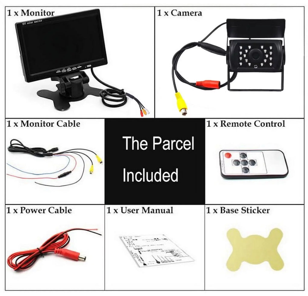 RV 18 12V/24V for parking TFT Monitor LED cable Truck Vision+32 reverse feet LCD Night Car IR 7inch with camera Bus Van Car system