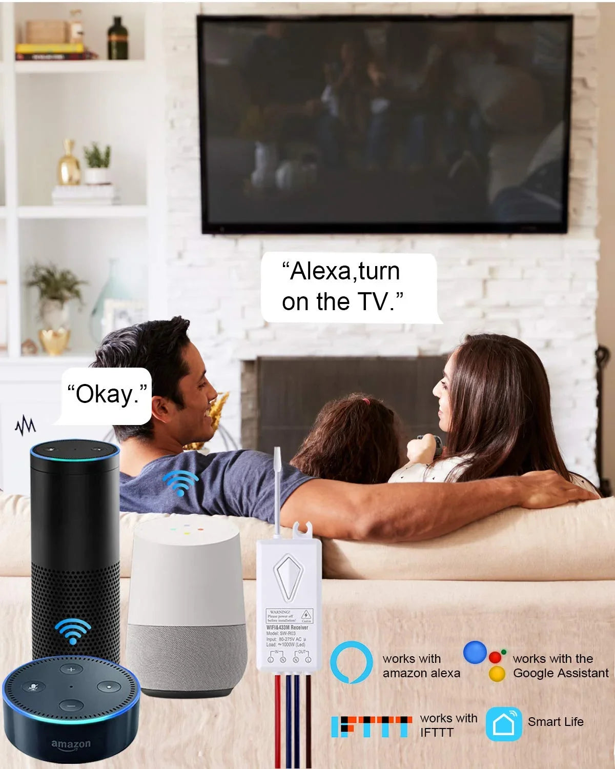 Hub No 2.4Ghz IFTTT, Indoor kit, Ceiling Lamp Required, Thinkbee Light Remote Control, exterior WiFi Light and LED with Switch Assistant Wireless Switch Smart Compatible Alexa, - 164ft 1969ft