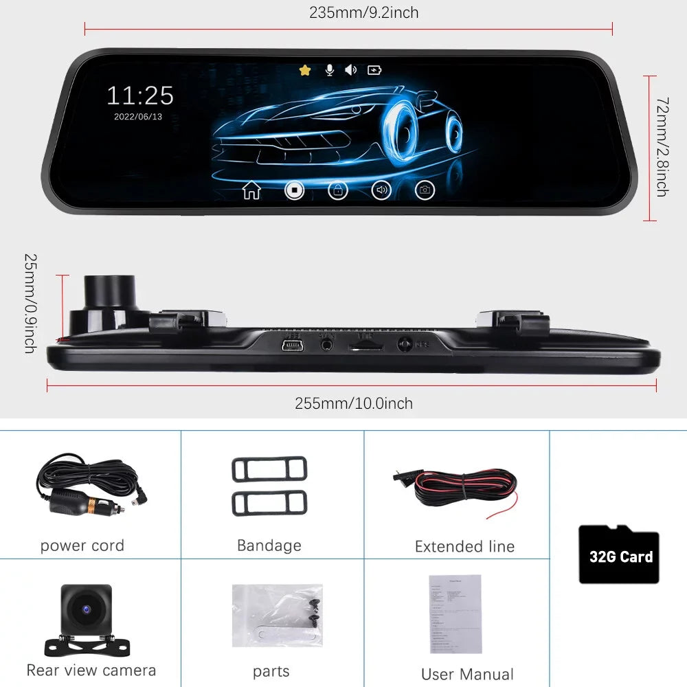 Touch Parking and Cameras Car Vehicles Card Vision Night Cam Dash 32GB Front 9.66" Mirror View Podofo Screen Monitoring,with Rear Dual for