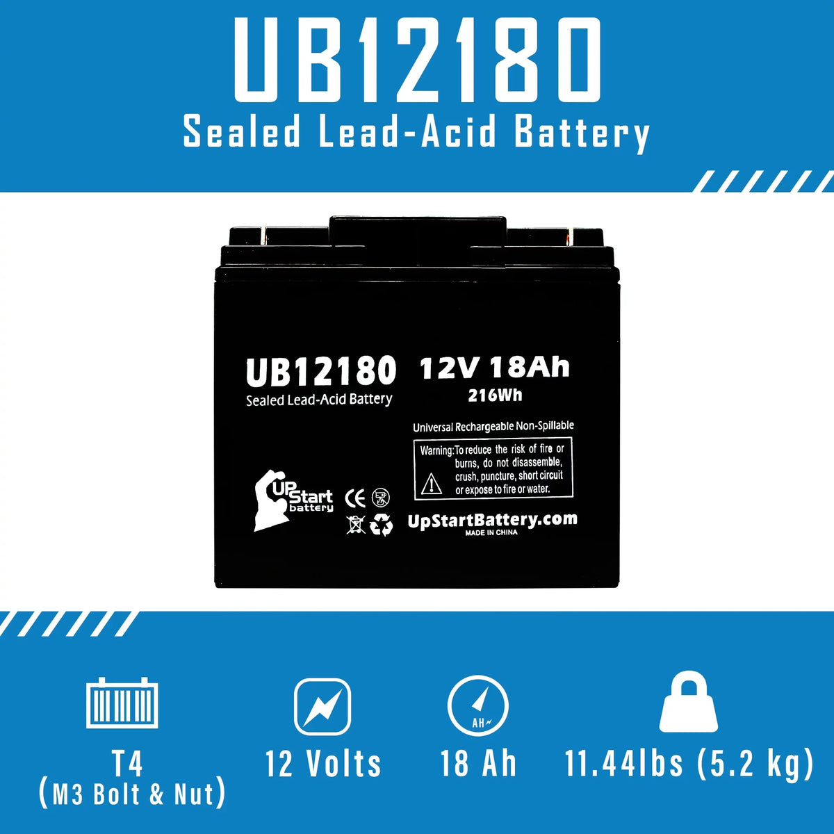 T4 Sealed 18Ah, Lead SLA) Compatible 18000mAh, AGM, Battery Acid BATTERIES UB12180 - Replacement (12V, - PICHER Terminal, 2x Battery Universal CFM12V18 EAGLE Pack