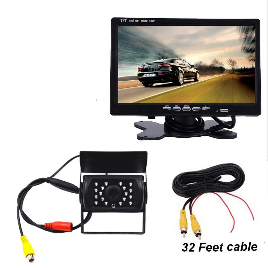 RV 18 12V/24V for parking TFT Monitor LED cable Truck Vision+32 reverse feet LCD Night Car IR 7inch with camera Bus Van Car system