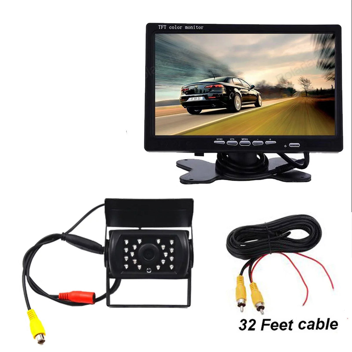 RV 18 12V/24V for parking TFT Monitor LED cable Truck Vision+32 reverse feet LCD Night Car IR 7inch with camera Bus Van Car system