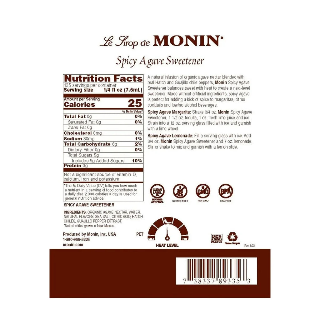 Sweetener (1 Spicy Bottle Liter) Agave Monin -