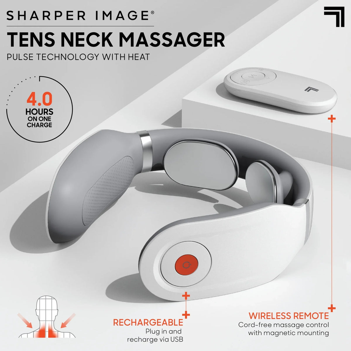 Heat & Battery Life 3 & Intensity Image® Massage Neck Soothing Therapy Hour 4 Muscle Pain 15 USB With Levels, Stimulator Remote, with Tens Rechargeable, Relief Modes Wireless Sharper