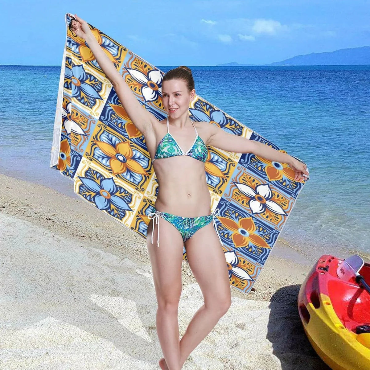 Free Yoga Pool Towel, Dry Multipurpose Towel Bestwell 30”X60” Oversized Bath Swim Towel Beach Blanket, Towel Lightweight Quick Thin Microfiber Talavera Mexican Shower Sand