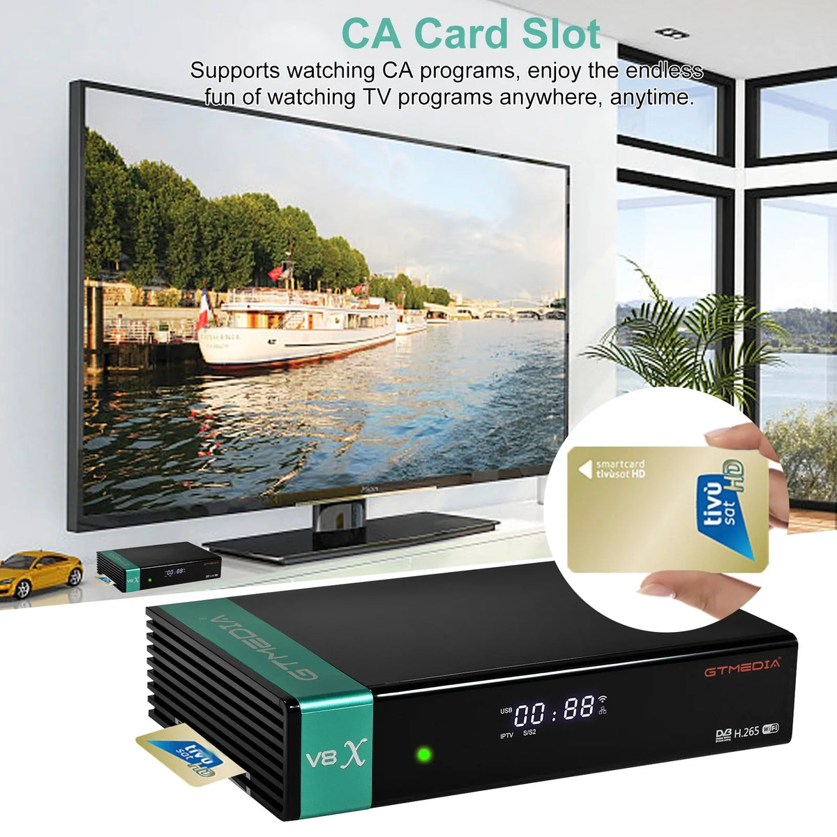 Built-in CA DVB-S/S2X Slot Card GTMEDIA Receiver, 2.4G Signal V8X LA WiFi,