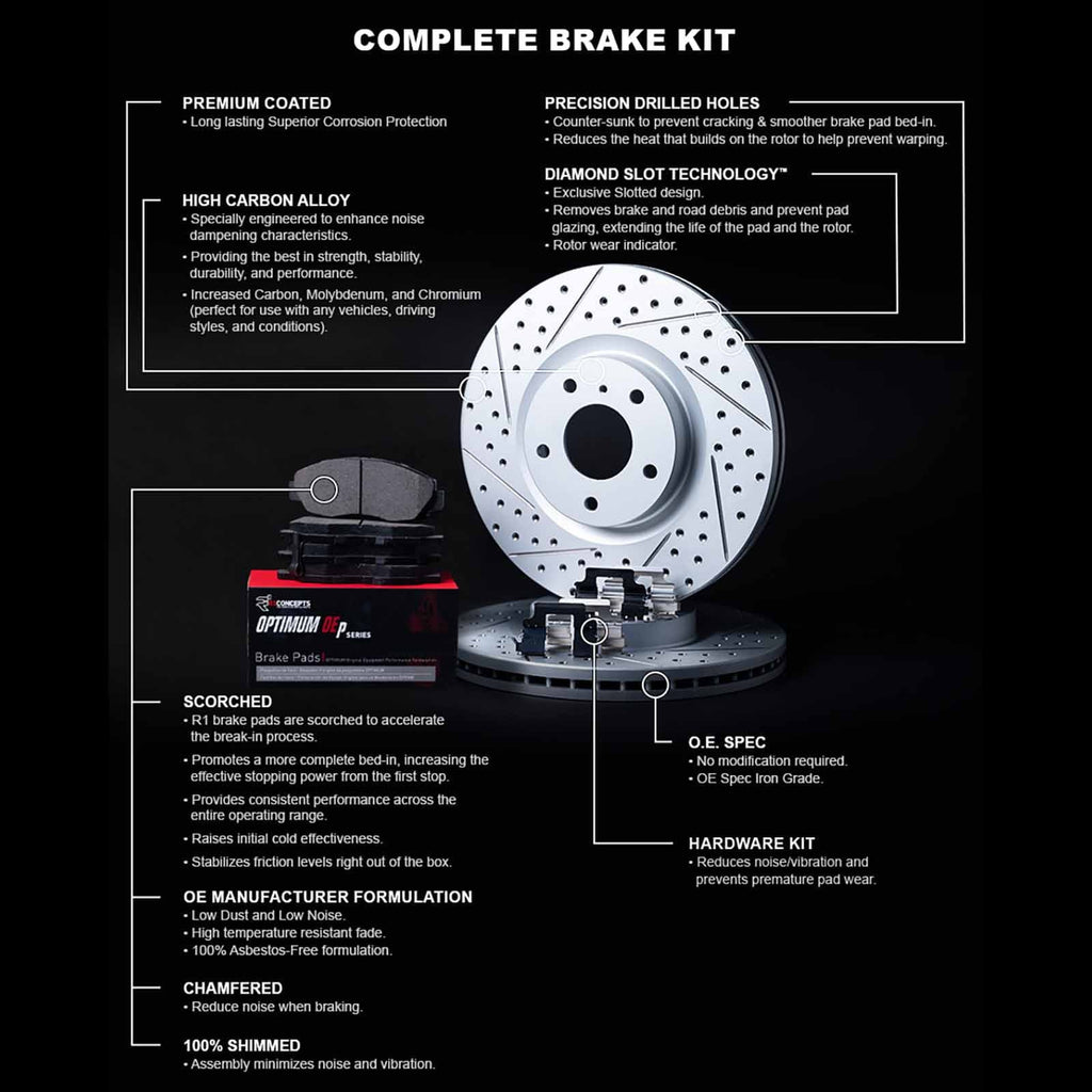 Pads| Brake Optimum OEp WBUH1-67031 Pads| Brake Kit Rotors Rotors Pads and Rotors Brakes |Front R1 and |Hardware Kit Front Brake Concepts and