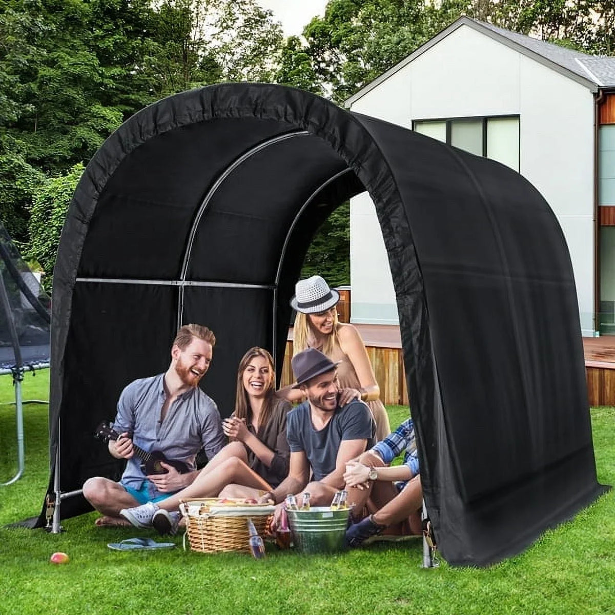 Duty Carport, 8 7 Heavy Garden, exterior FT for Storage x Portable Black Garage Hommow Tool Tent, FT Patio, Shed,