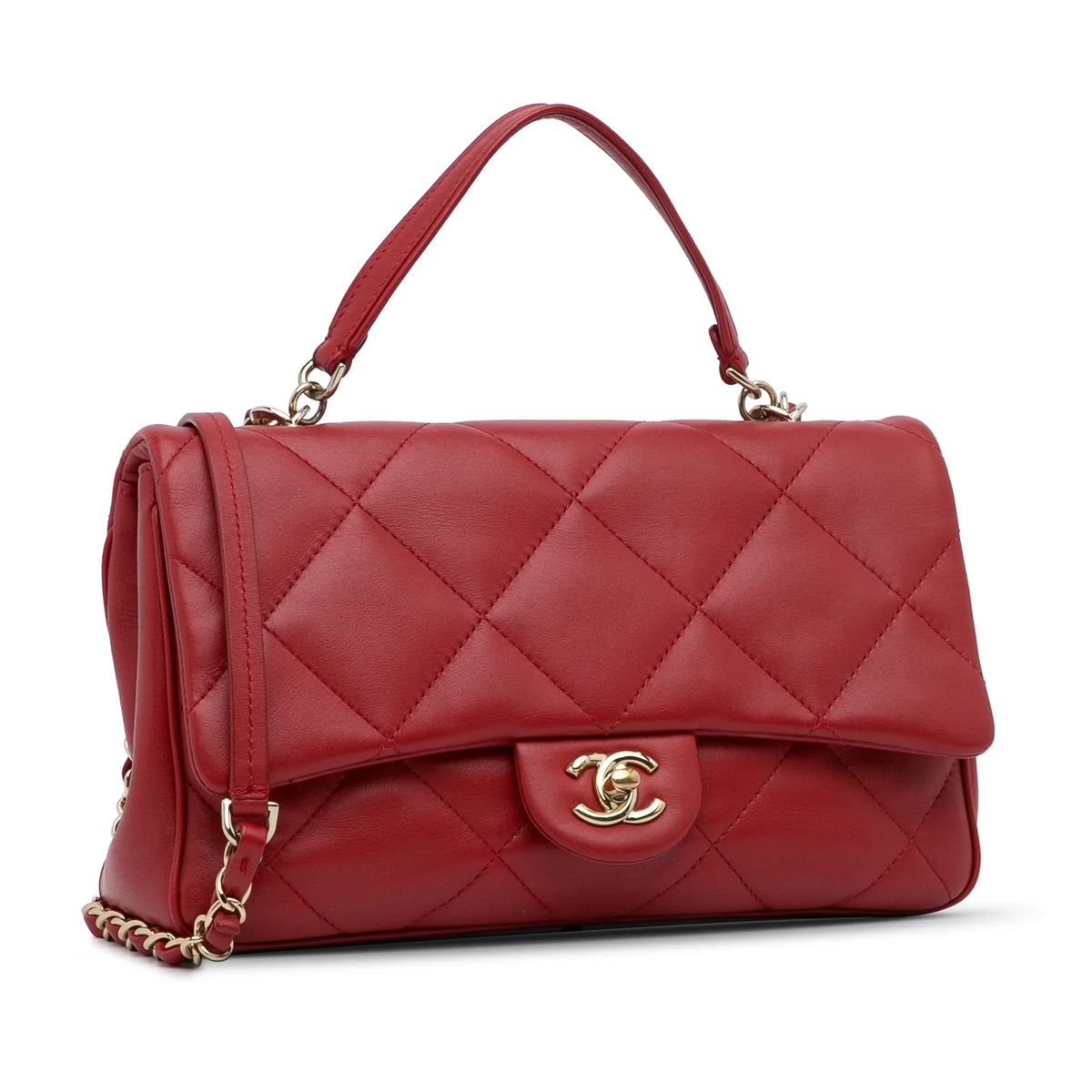 Lambskin Leather Authenticated (Good) Carry Unisex Red Small Easy Satchel Bag Pre-Owned Flap
