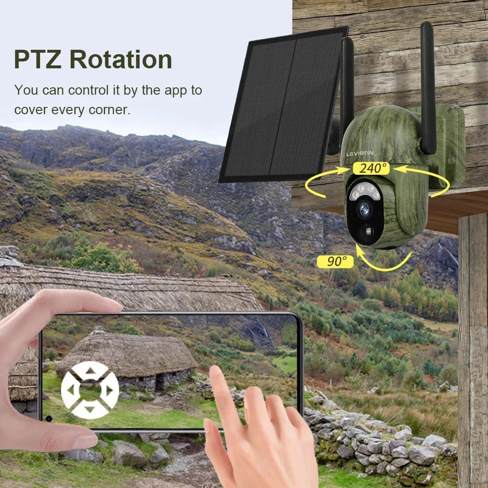 Wireless 2K Camera Powered LS Security Camera VISION Battery Solar Camouflage exterior