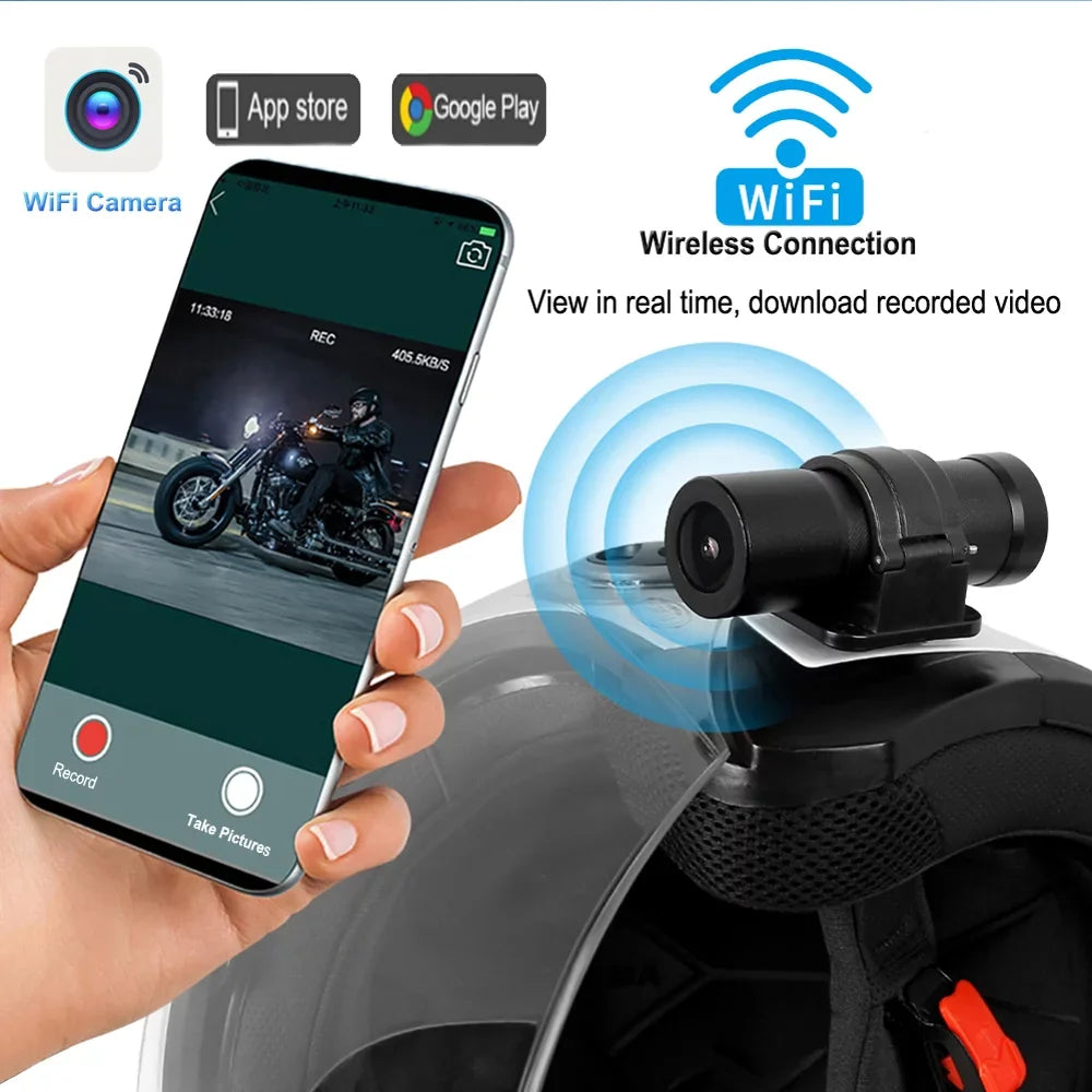 Action Helmet VSYSTO Wide Camera DVR, Angle Portable Vision with Remote WiFi Waterproof 150° HD Lens Night Recording, Camera G-Sensor Loop 1080P Camera Bicycle Control,