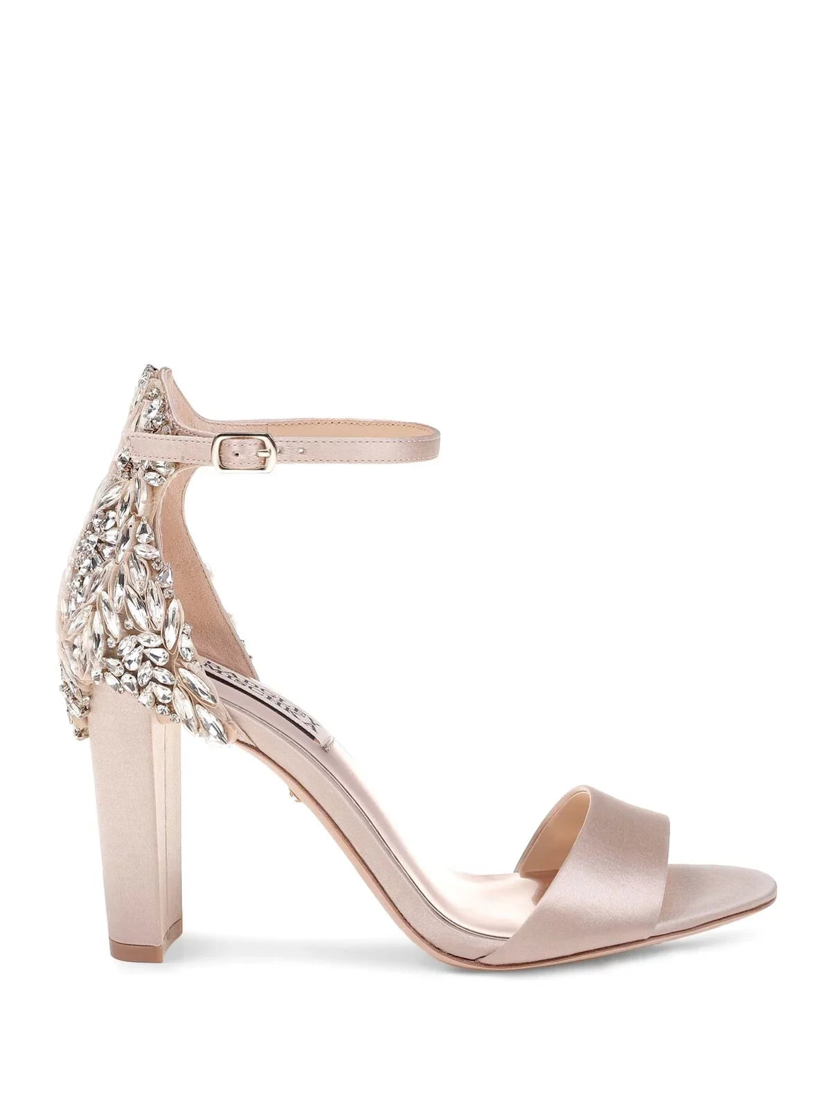 Seina MISCHKA Heeled Block Embellished Round Ankle Womens BADGLEY outfit Sandal Heel Strap Beige Toe 10 Buckle M