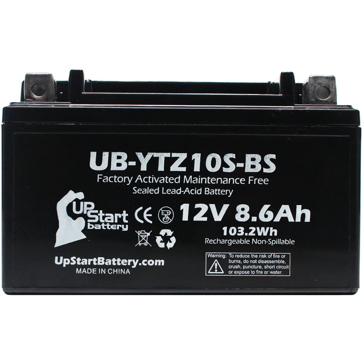 Battery 8.6Ah, Battery 250CC Maxam UpStart UB-YTZ10S-BS Activated, 5-Pack 2011 Replacement 12V, for Yamaha Maintenance Factory Free, - Scooter