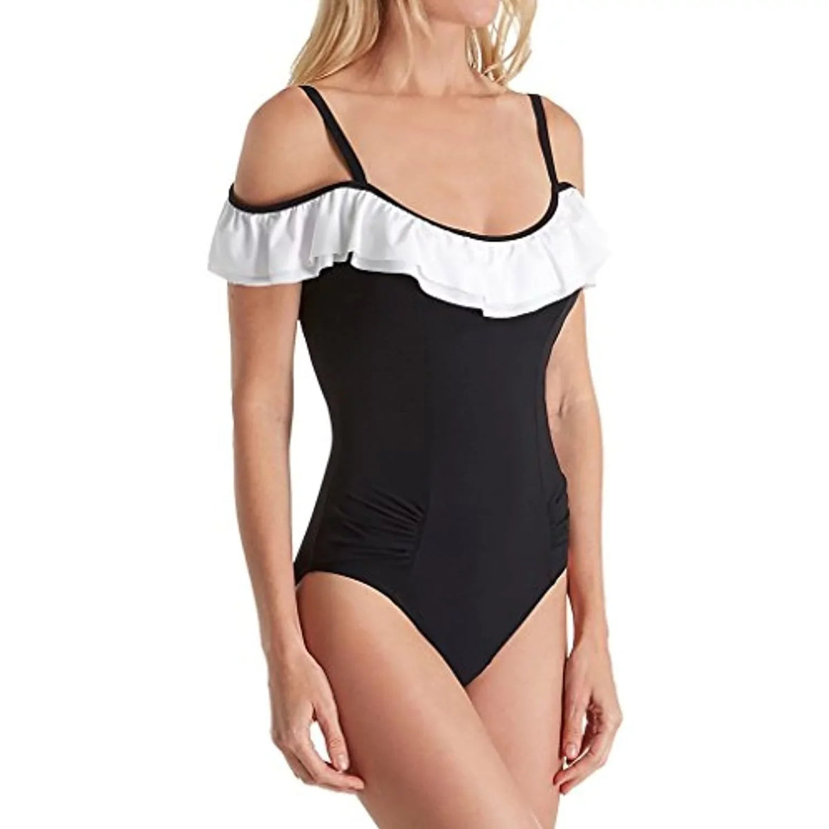 Gottex Off Shoulder Gala Swimsuit, One 14 Profile The Piece Women's Black/White, by
