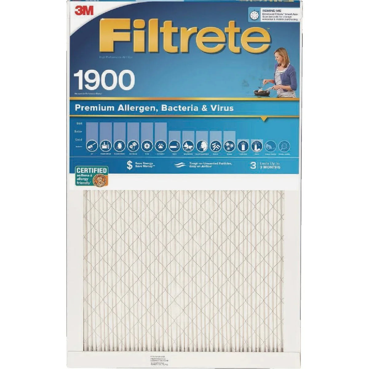 1 Filter 1900 Furnace 1 25 & Allergen, PK, x MPR In. In. Premium 20 Filtrete Virus Bacteria x In.