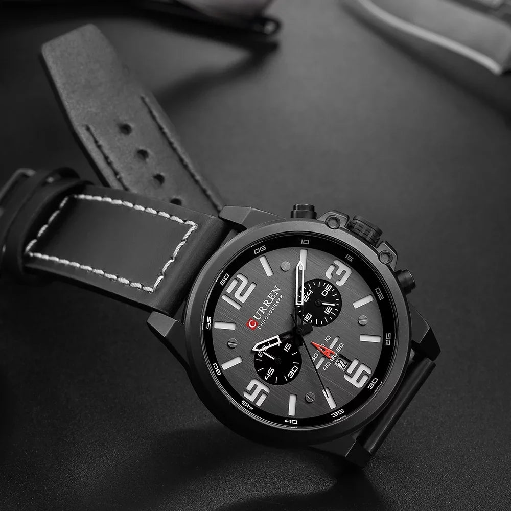 Calendar Hour Quartz Brand Men Watch CURREN Watch Minute Leather Display Wristwatch Time Watch 8314