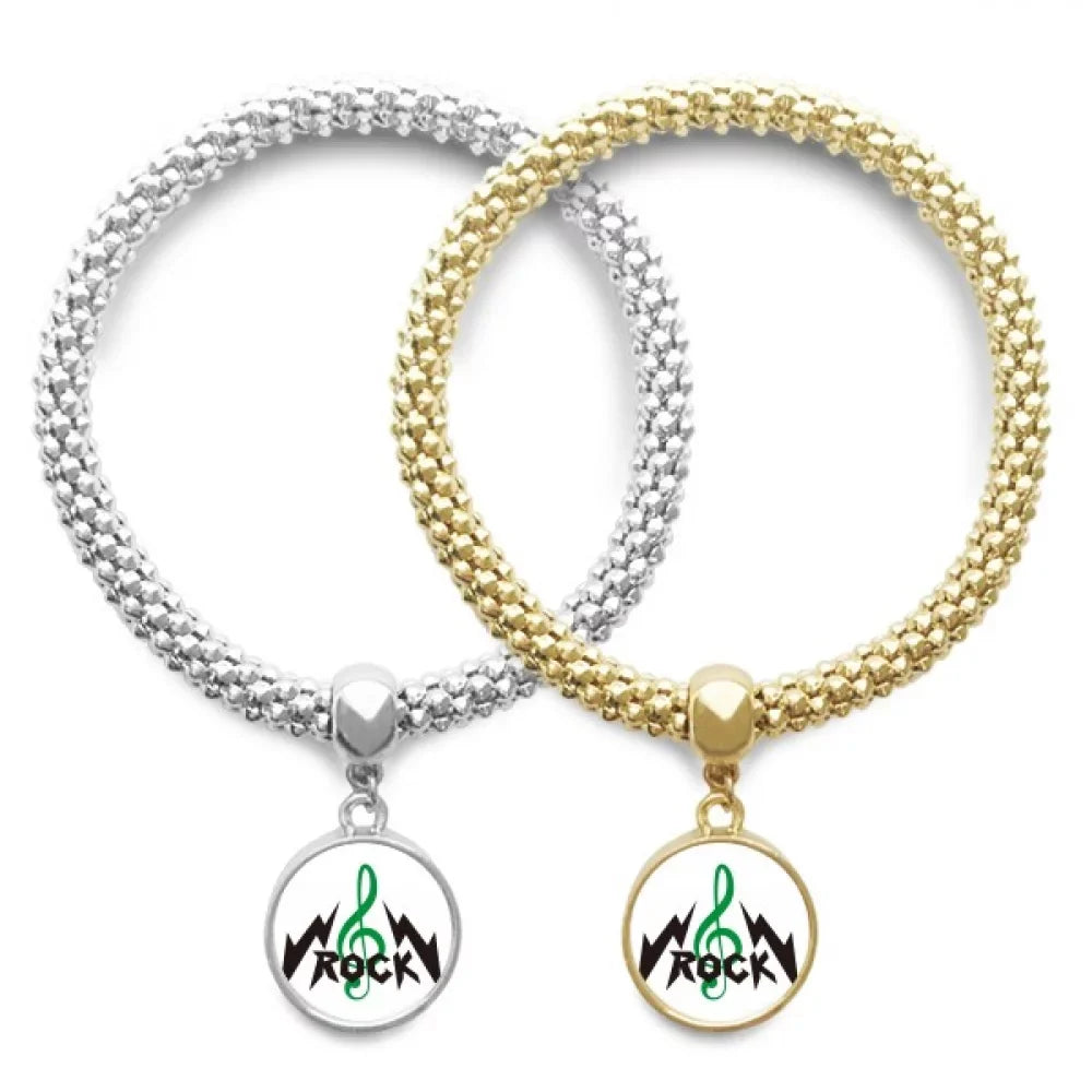 Couple High Jewelry Lover Chain Rock Roll Pendant Notes Bangle Bracelet Intense
