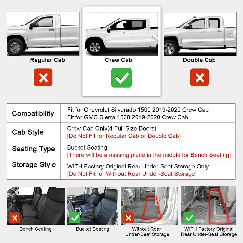 Chevrolet 2500HD/3500HD Crew Double Mats & Storage) for Lasfit Cab, Storage, Silverado/GMC Fit 1500 Plastic Without Cab 2019-2022 (Don't 2020-2022 Floor Sierra