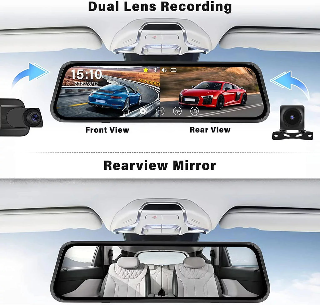 Touch Parking and Cameras Car Vehicles Card Vision Night Cam Dash 32GB Front 9.66" Mirror View Podofo Screen Monitoring,with Rear Dual for
