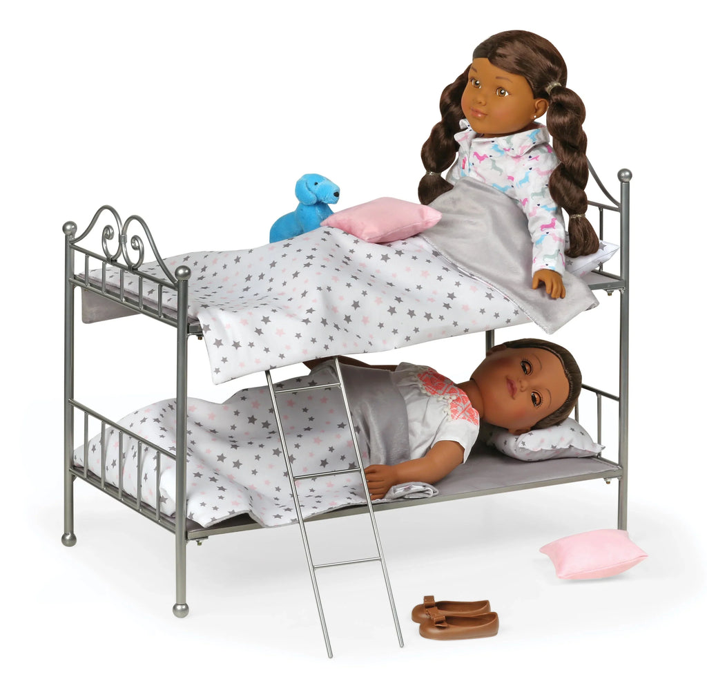 Bed - Metal Dolls Ladder, Bunk Scrollwork Basket inch Silver/Pink 18 Badger for with Bedding