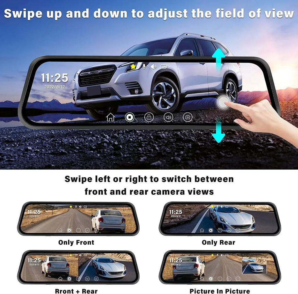 Touch Parking and Cameras Car Vehicles Card Vision Night Cam Dash 32GB Front 9.66" Mirror View Podofo Screen Monitoring,with Rear Dual for