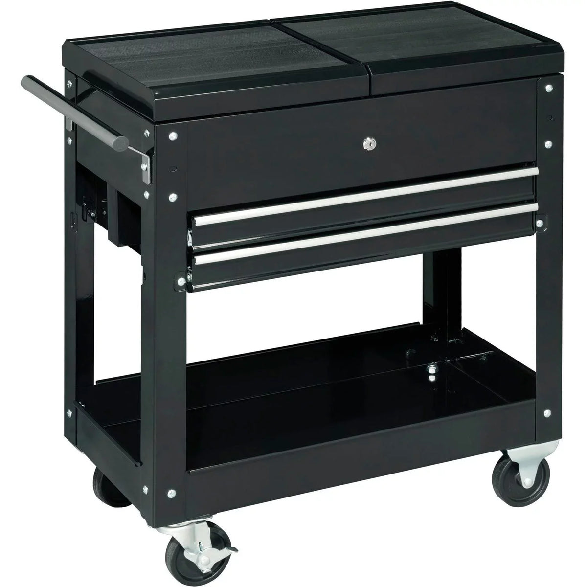Top, Black W/ Tool Global Sliding 2-Drawer Industrial 27" Cart