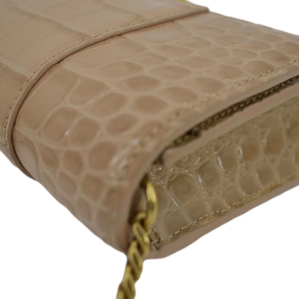 Pre-owned Bag Crocodile BALENCIAGA Hourglass Brown Shoulder Leather Embossed Chain Light
