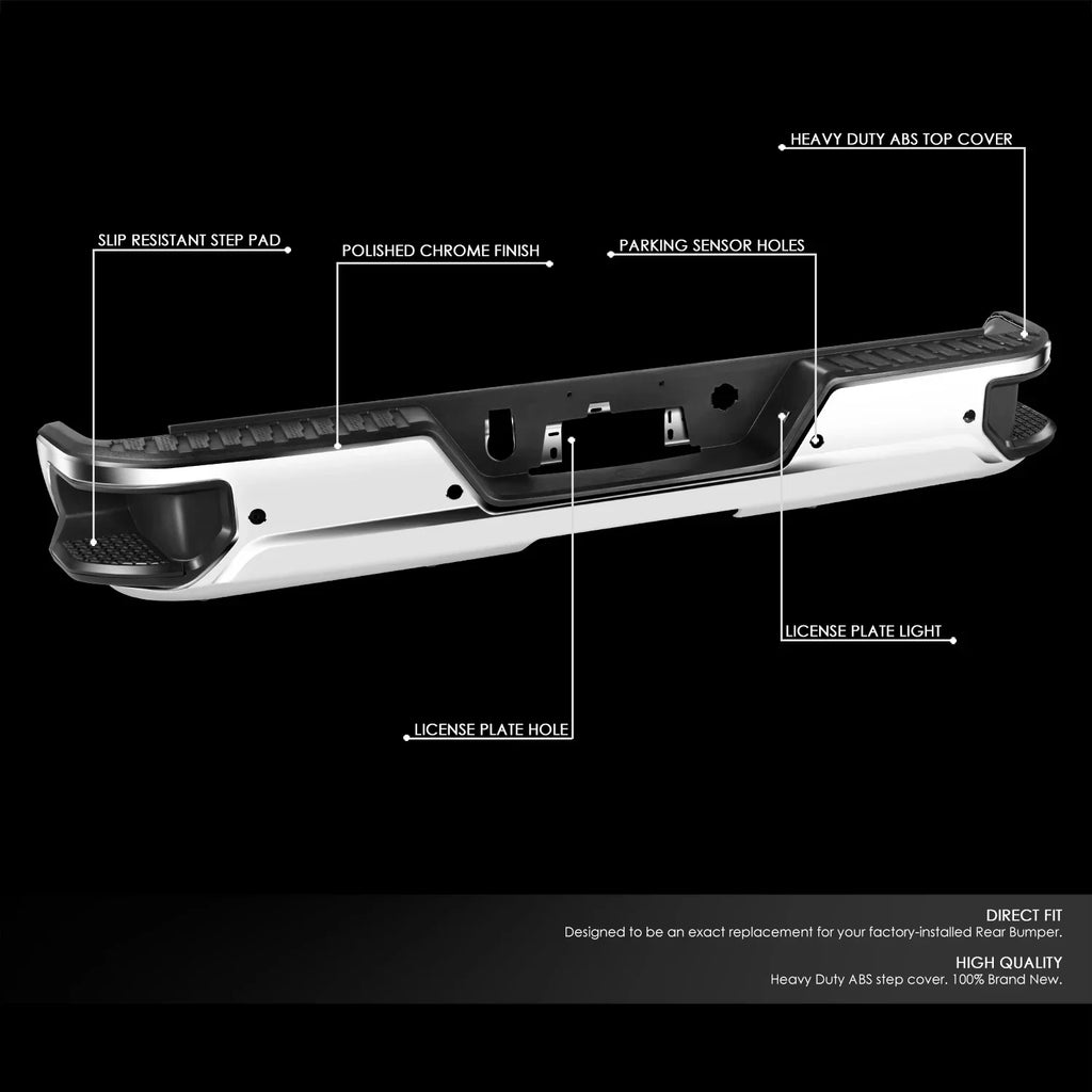 Step Bumper Sensor STEPBUM-10068 Sierra Silverado With For Parking 2019-2023 Rear Chrome DNA Holes Motoring