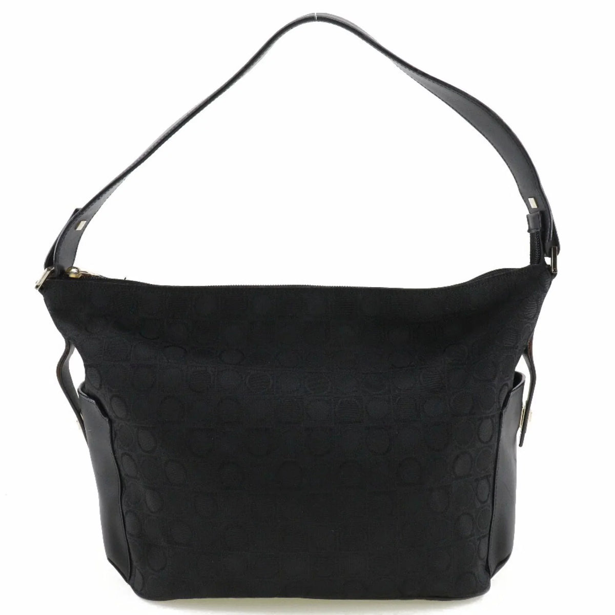 x Gancini Ferragamo Black 2779 Pre-Owned Leather Canvas (Fair) Bag Salvatore One Ladies AB-21 Shoulder