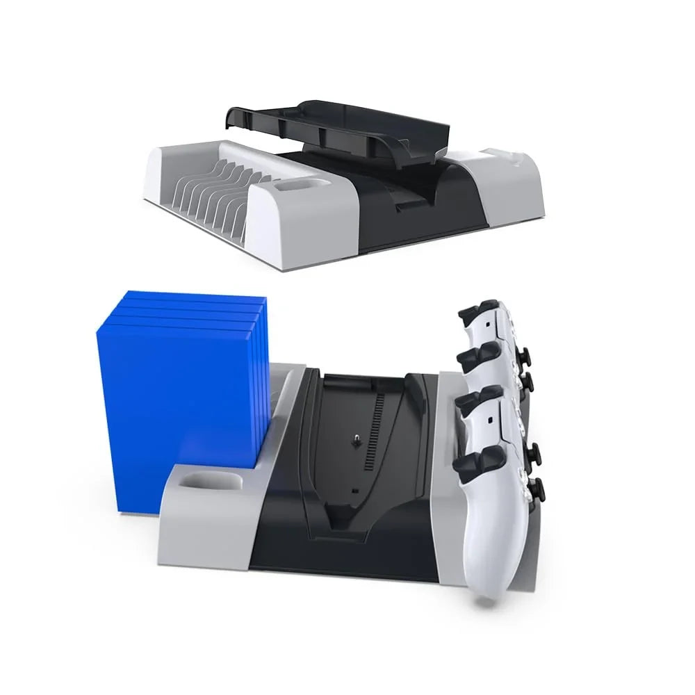 10 Media Slot-White Charging Black & Slot Cooling Cooling PS5 Fan, for Remote Version Disc 3-Level Discs Base Slim Dual with Station Storage Game Digital Stand with &