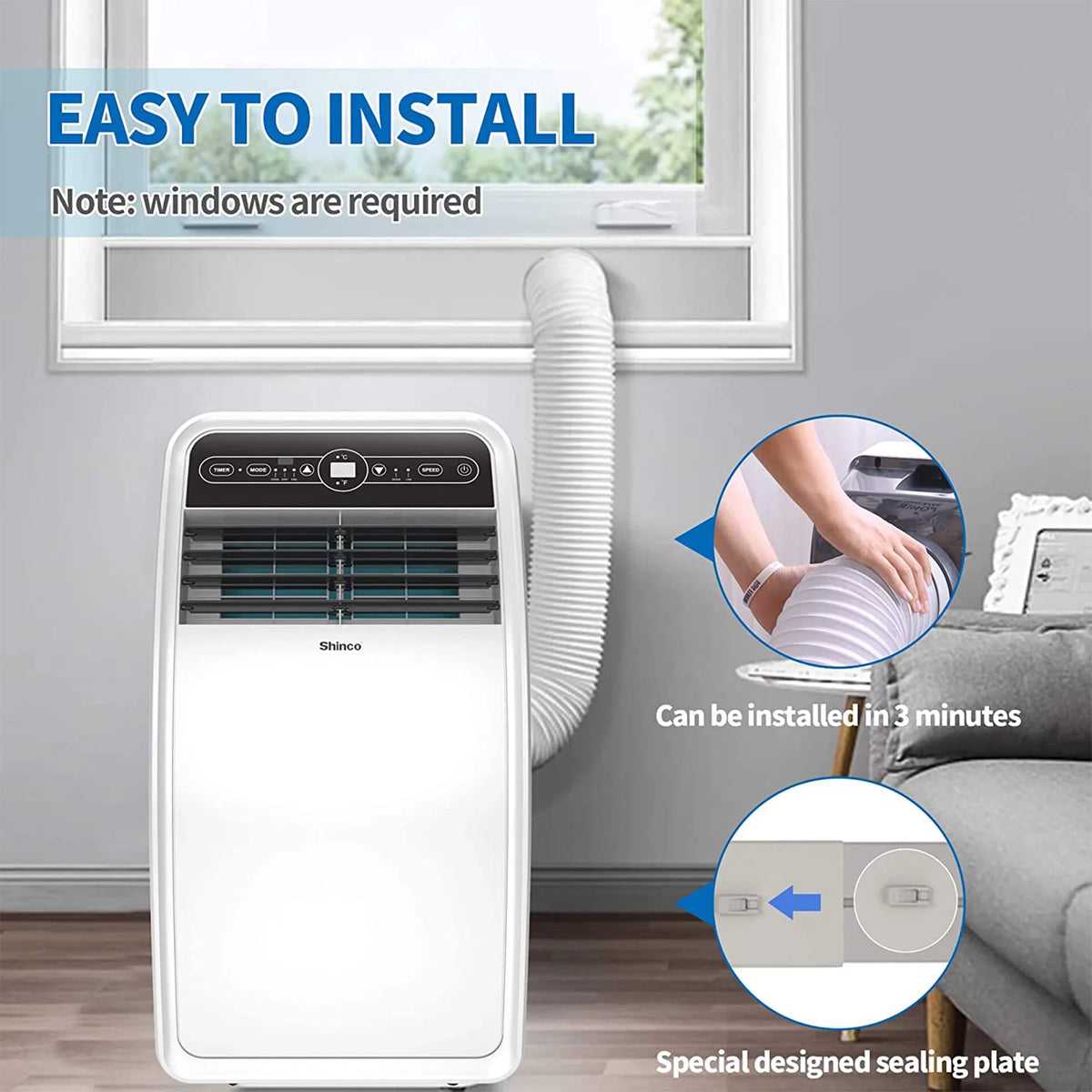 AC Unit, Rooms Fan Shinco for SqFt 200 Dehumidifier, 8,000 BTU and Portable