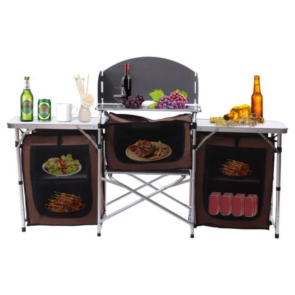 Storage Picnic Table Camping Portable Cabinet Kitchen Table Rack Cooking Folding